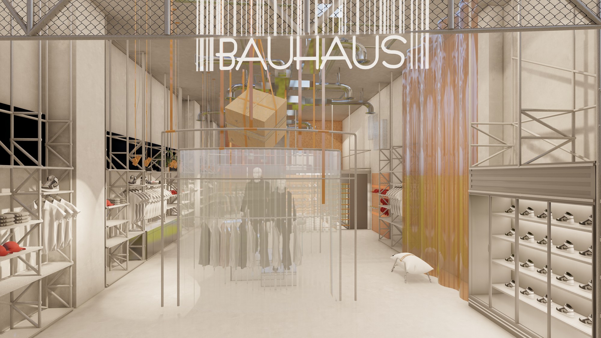 BAUHAUS Brand Logo with Amber Resin Curtain Installation — Galleria Mall Abu Dhabi