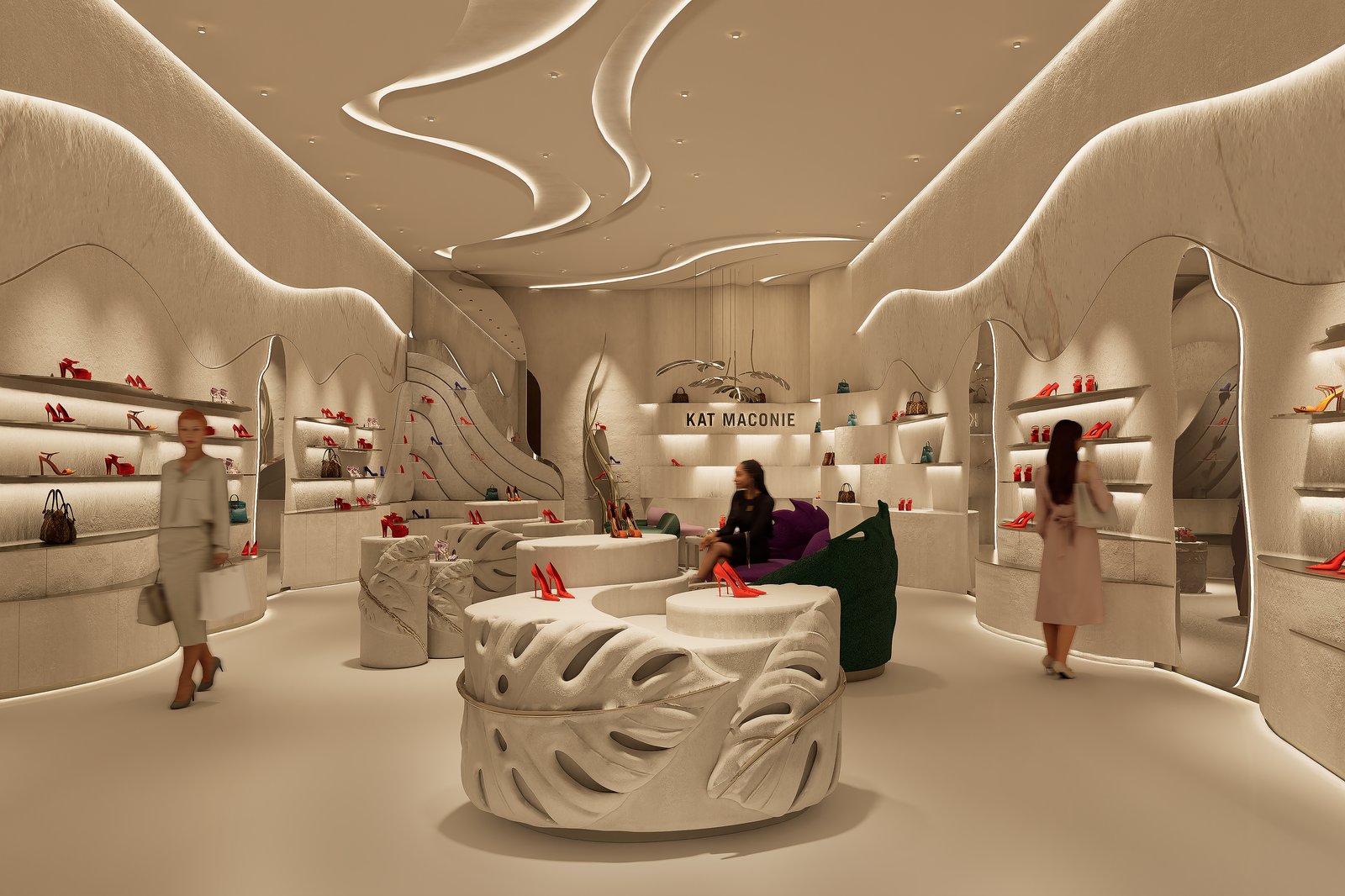 Brand Wall and Central Seating Area — Kat Maconie Flagship Boutique