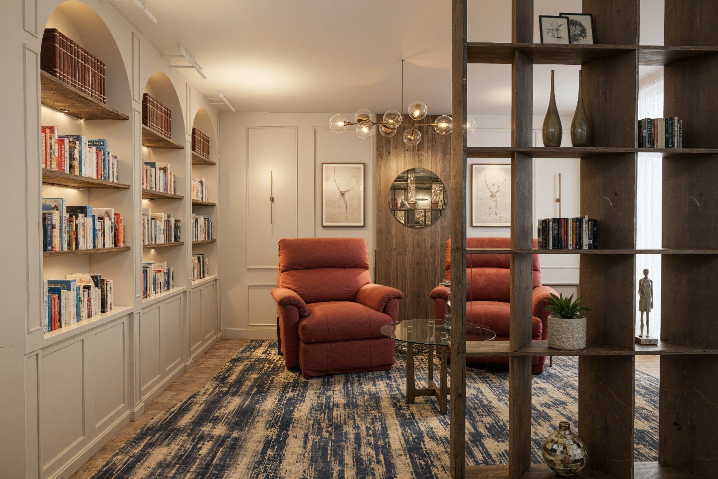 Private Library and Study with Bespoke Arched Bookshelves